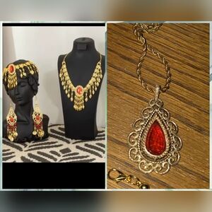 Elegant Gold and Red Jewelry Set